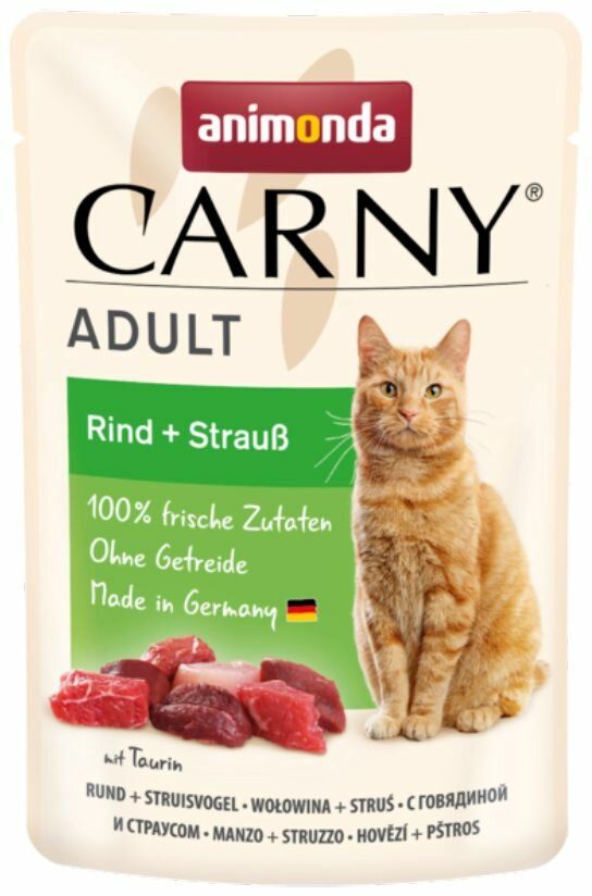 Carny Adult hovězí + pštros, kapsička pro kočky 85g Animonda