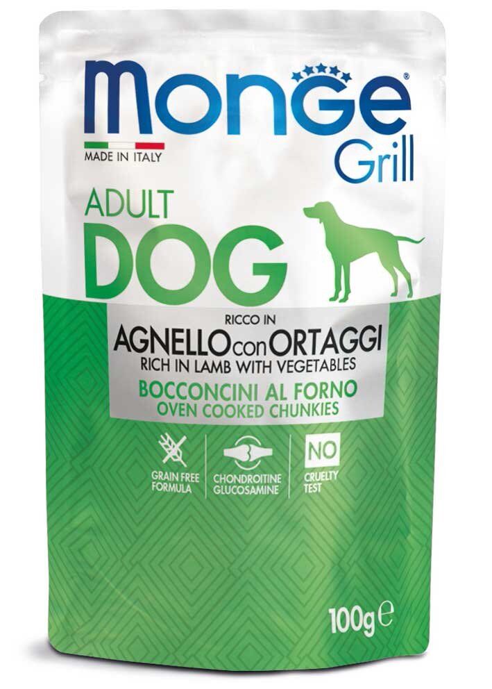 MONGE GRILL kapsička jehněčí se zeleninou pro psy 100g