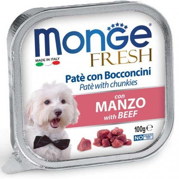 MONGE FRESH - paštika a kousky s hovězím 100g pro psy