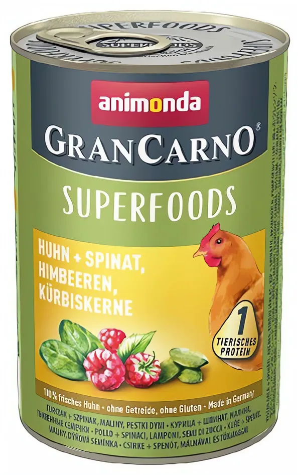 GRANCARNO Superfoods kuře,špenát,maliny,dýňová semínka 400 g pro psy Animonda
