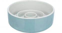 Keramická miska k pomalému krmení, kruhy, 0,45l / 14cm, šedomodrá