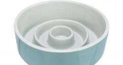 Keramická miska k pomalému krmení, kruhy, 0,45l / 14cm, šedomodrá
