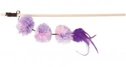 Vábnička/prut s pompon míčky a peřím, 40cm