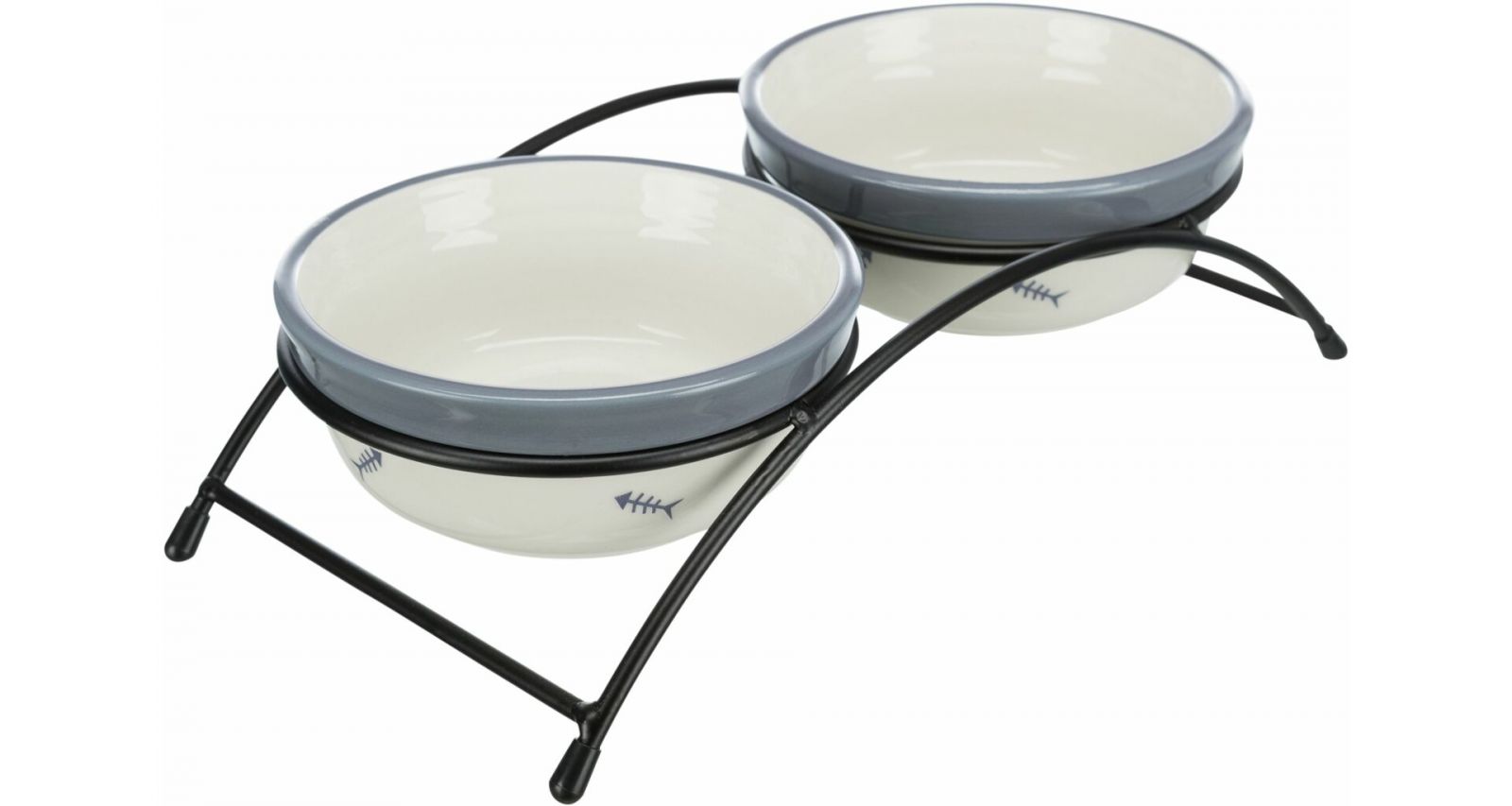 Set keramických misek se stojánkem 2 × 0,3 l / ø 12 cm bílá/modrošedá TRIXIE