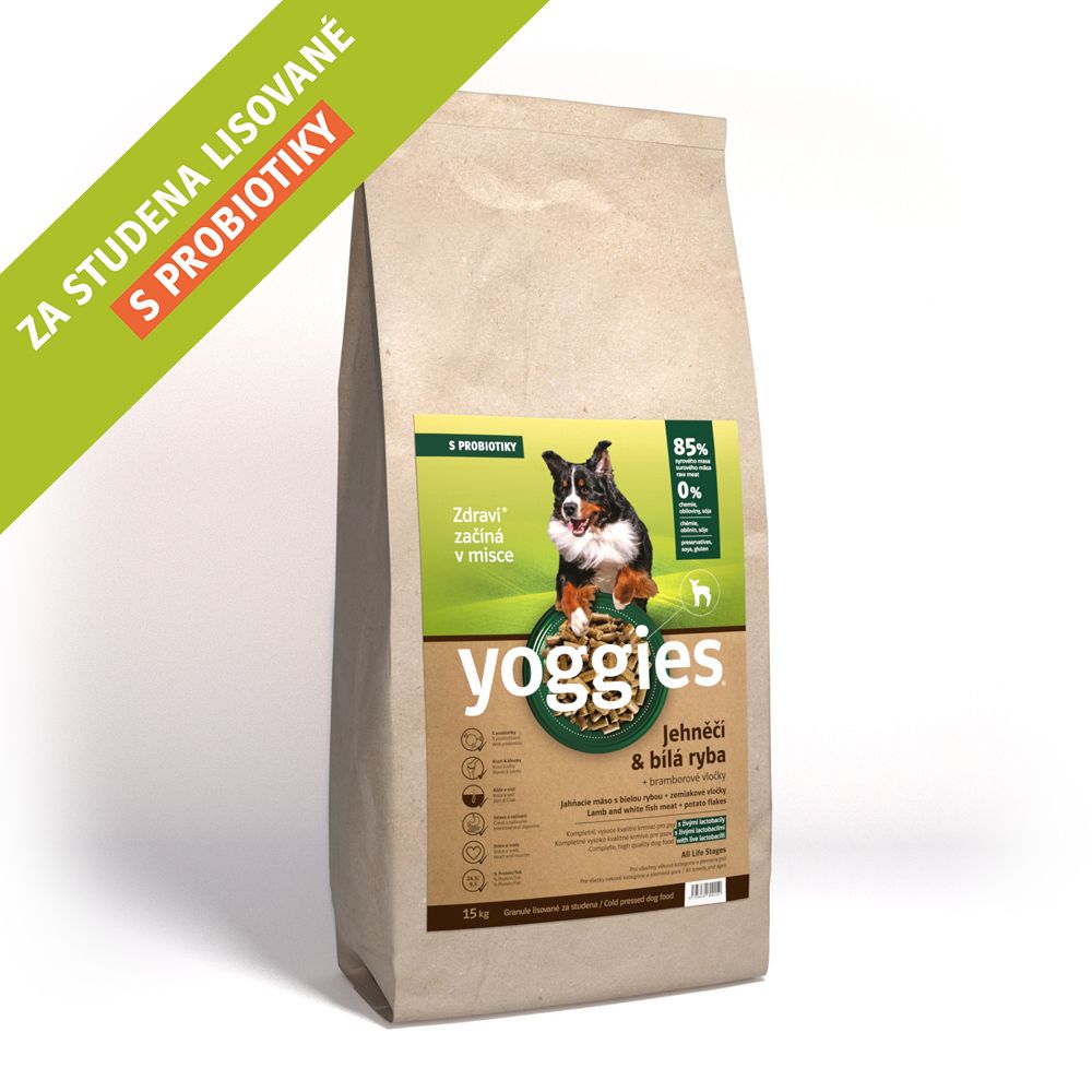 YOGGIES Dog Jehněčí a bílá ryba 15kg