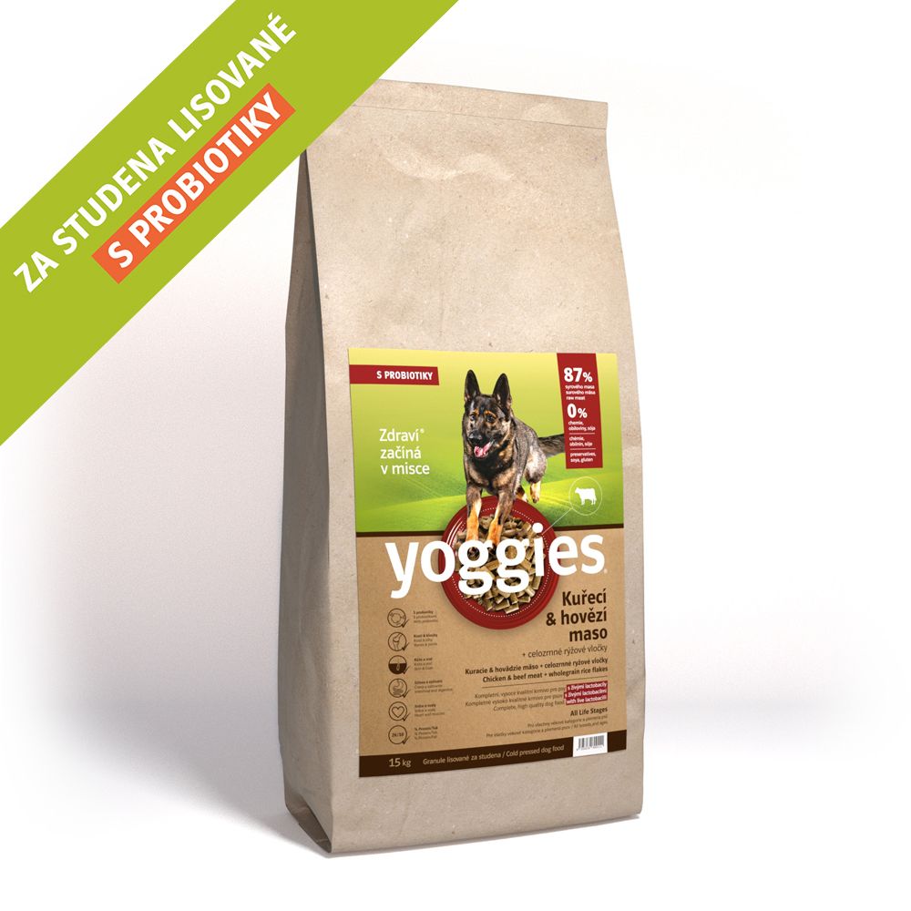 YOGGIES Dog Kuřecí a hovězí maso 15kg