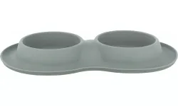 Set nízkých nerez misek v silikonovém prostírání, × 0.4 l/ø 16 cm/40 × 5 × 23 cm, šedá TRIXIE
