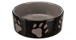 Keramická miska 0,8l/16cm - hnědá/tmavě šedá + motiv tlapky