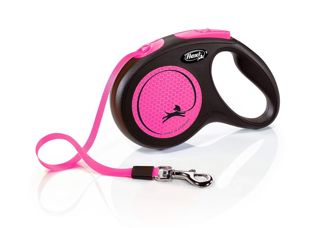 Flexi New Neon M pásek 5 m, max.25 kg, růžová