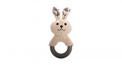 Kousátko králík s TPR kroužkem, se zvukem,  21 cm, krémová/šedá, HipHop