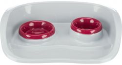 Plastový bar se 2 miskami (0,25 l/ 9cm a 0,3 l/11cm), 46x11x30 cm, šedá/různé TRIXIE