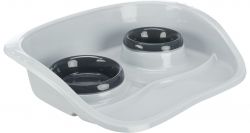 Plastový bar se 2 miskami (0,25 l/ 9cm a 0,3 l/11cm), 46x11x30 cm, šedá/různé