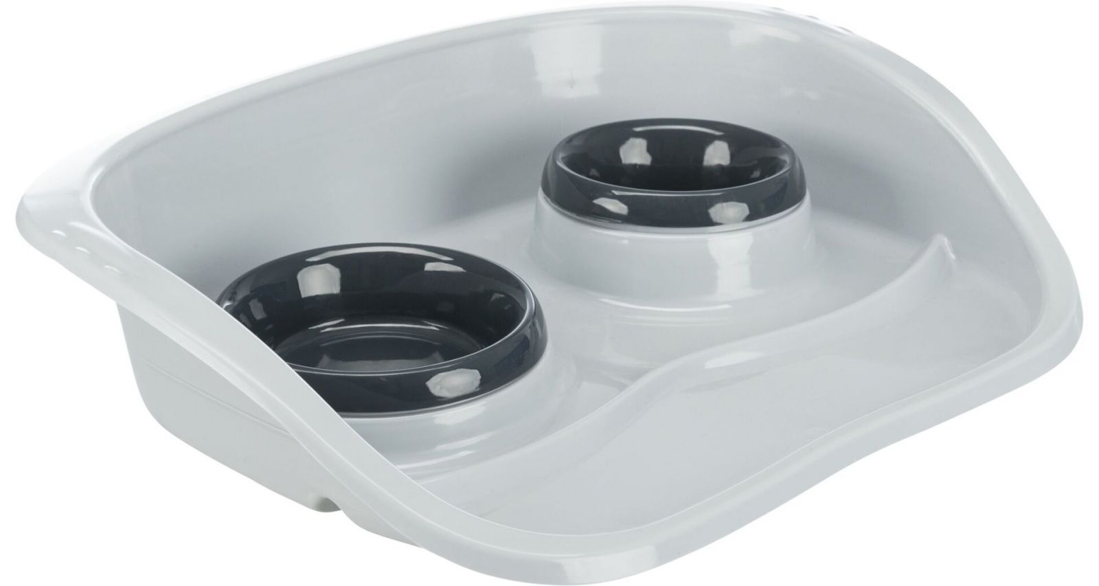 Plastový bar se 2 miskami (0,25 l/ 9cm a 0,3 l/11cm), 46x11x30 cm, šedá/různé TRIXIE