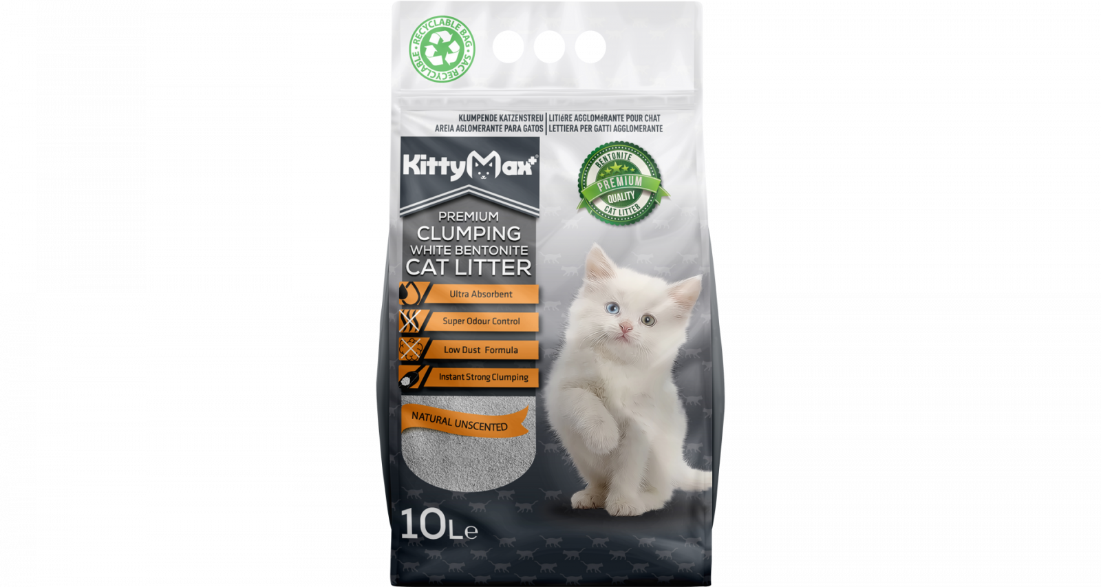 KITTYMAX hrudkující, bezprašný bílý bentonit 10 l