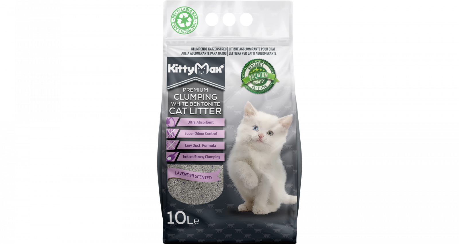 KITTYMAX hrudkující, bezprašný bílý bentonit LAVENDER 10 l