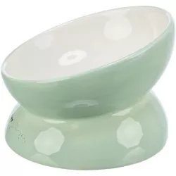 Keramická miska vyvýšená s motivem kočky, ergonomický tvar, 0,15 l / 13 cm, šalvěj/bílá TRIXIE