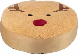 Xmas Cushion Moose - vánoční kulatý polštář sob, 60 cm, fleece/plyš, světlehnědá