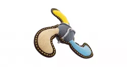 Bumerang jutový 27 cm, robustní aport pro psy, HIPHOP DOG, béžová/modrá/žlutá