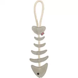 FishBone - rybí kost na laně, 43 cm, hračka pro psy, 100% pravá kůže/lano, šedá
