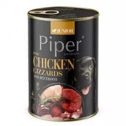 NEW PIPER JUNIOR s kuřecími žaludky a červenou řepou, konzerva pro štěňata, 400 g
