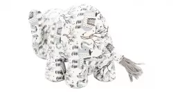 Slon, 23 cm, látková robustní hračka pro psy, HIPHOP DOG, bílá s potiskem