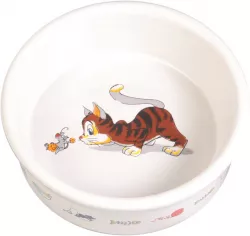Keramická miska bílá, motiv kočka s myší 200ml/11cm TRIXIE
