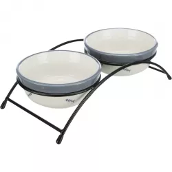 Set keramických misek se stojánkem 2 × 0,3 l / ø 12 cm bílá/modrošedá TRIXIE