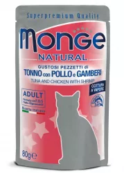 MONGE NATURAL kapsička tuňák v želé s krevetami pro kočky 80g