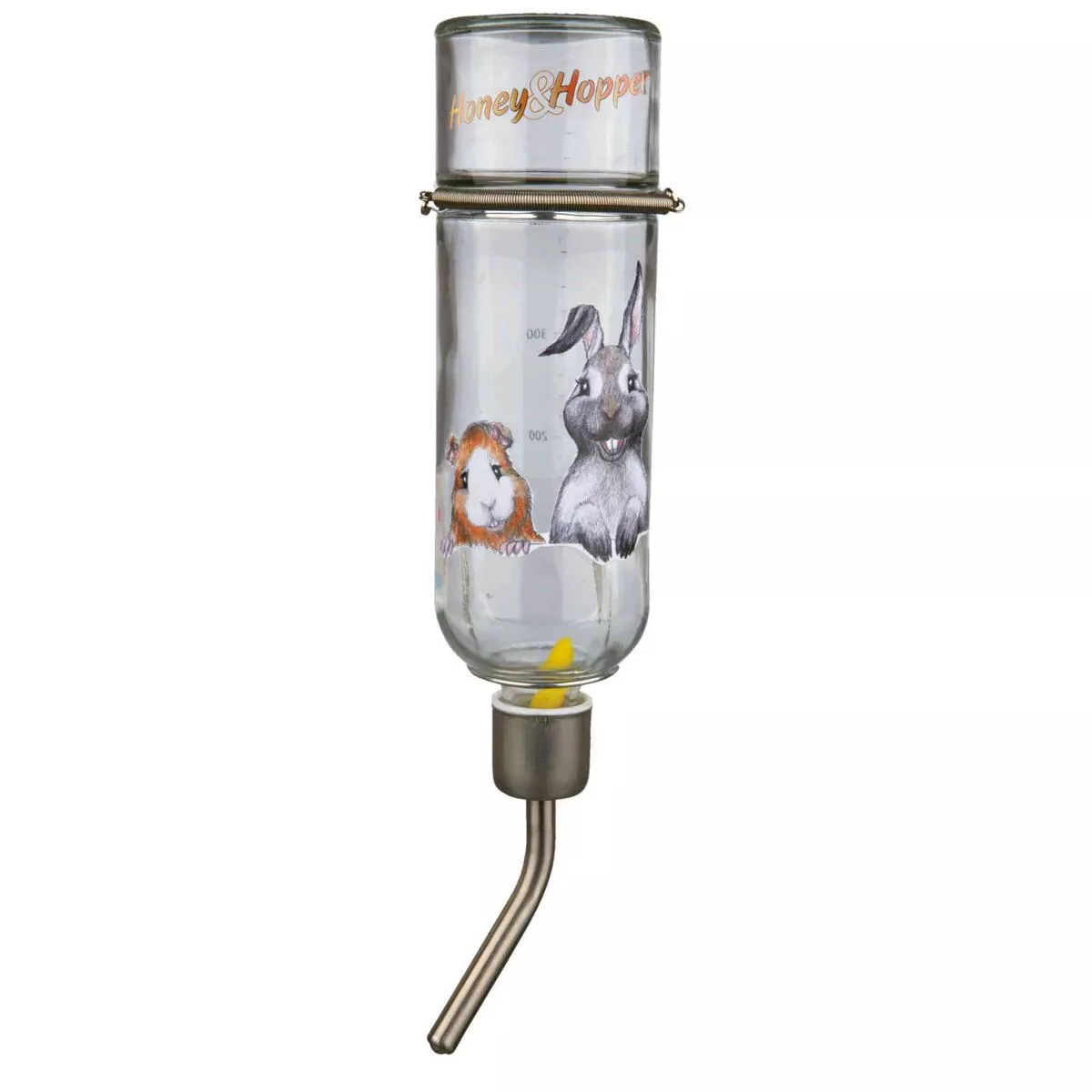 Skleněná napáječka Honey & Hopper s kovovým pítkem 500ml TRIXIE