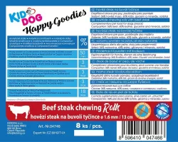 KIDDOG hovězí steak na buvolí tyčince 1,6 mm/13 cm 250 g/8ks