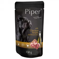 PIPER s kuřecími srdíčky a hnědou rýží, kapsička pro psy 150g