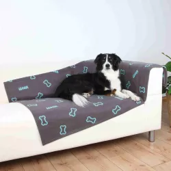 Flísová deka BARNEY 150x100cm, - šedá s modrými kostičkami TRIXIE