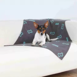 Flísová deka BEANY 100x70cm - šedá s modrými kostičkami TRIXIE