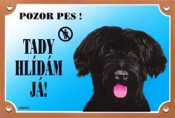 Barevná cedulka Pozor pes, Briard černý Dafiko