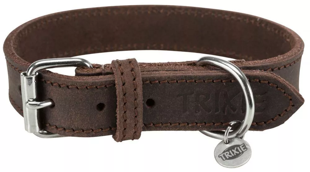 Kožený obojek RUSTIC - tmavě-hnědá TRIXIE
