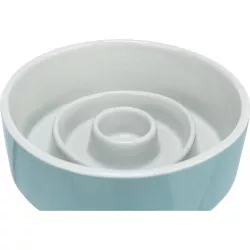 Keramická miska k pomalému krmení, kruhy, 0,45l / 14cm, šedomodrá