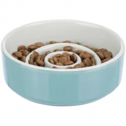 Keramická miska k pomalému krmení, kruhy, 0,45l / 14cm, šedomodrá