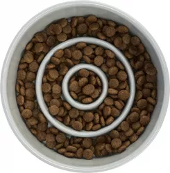 Keramická miska k pomalému krmení, kruhy, 0,45l / 14cm, šedomodrá