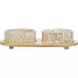 Set misek v bambusovém stojanu, bílá/světlehnědá 2 × 0,3 l/ ø 12 cm/ 30 x 6 x 15 cm TRIXIE