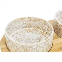 Set misek v bambusovém stojanu, bílá/světlehnědá 2 × 0,3 l/ ø 12 cm/ 30 x 6 x 15 cm TRIXIE