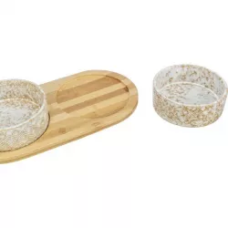 Set misek v bambusovém stojanu, bílá/světlehnědá 2 × 0,3 l/ ø 12 cm/ 30 x 6 x 15 cm TRIXIE