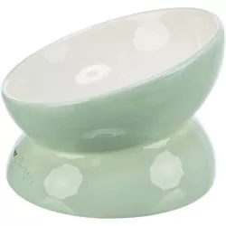 Keramická miska vyvýšená s motivem kočky, ergonomický tvar, 0,15 l / 13 cm, šalvěj/bílá TRIXIE
