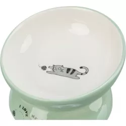 Keramická miska vyvýšená s motivem kočky, ergonomický tvar, 0,15 l / 13 cm, šalvěj/bílá TRIXIE