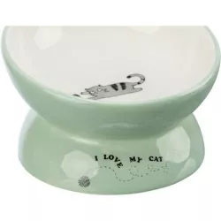 Keramická miska vyvýšená s motivem kočky, ergonomický tvar, 0,15 l / 13 cm, šalvěj/bílá TRIXIE