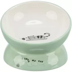 Keramická miska vyvýšená s motivem kočky, ergonomický tvar, 0,15 l / 13 cm, šalvěj/bílá TRIXIE