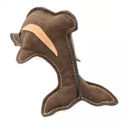 Delfín, 22 cm, kožená robustní hračka, HIPHOP DOG, šedá/bílá