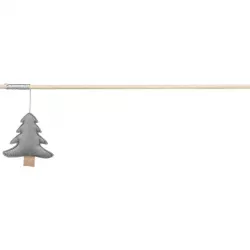 Vánoční hrací prut se stromkem a catnipem, 48 cm, filc/dřevo, šedá