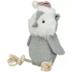 Vánoční sova na laně, se zvukem, 31 cm, plyš/bavlněné lano, šedá/bílá/béžová TRIXIE