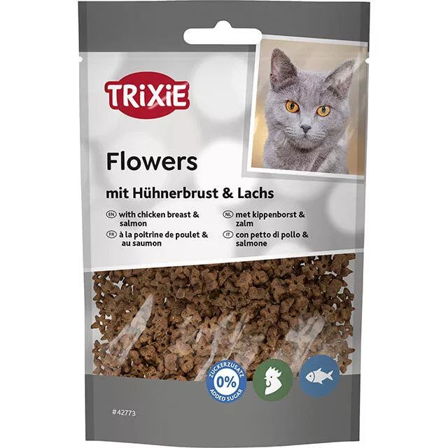 Flowers, kytičky s kuřecími prsy a lososem, 50 g TRIXIE