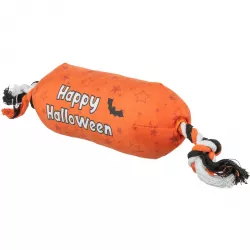 Válec HALLOWEEN, plyšová hračka se zvukem, na laně, 30 cm, oranžová - LIMITOVANÁ NABÍDKA TRIXIE